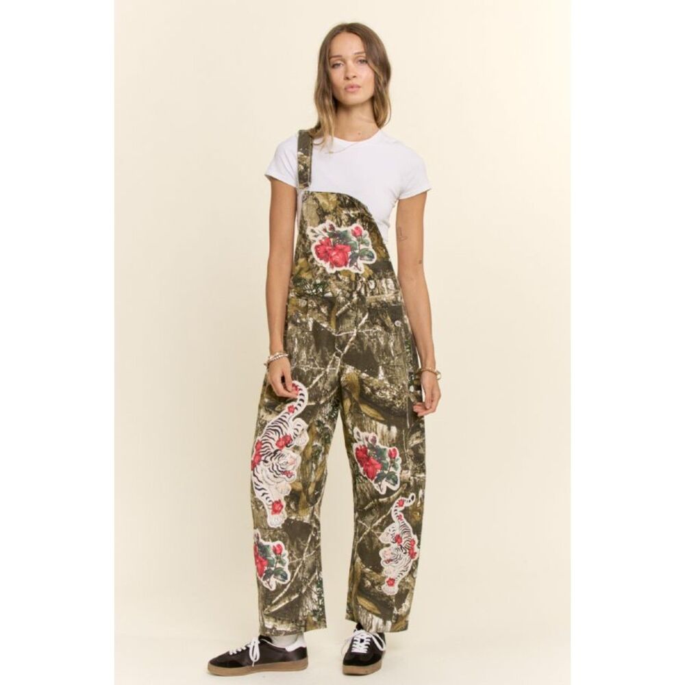 Hidden Tiger Leaf Camo Embroidered Patch Overalls